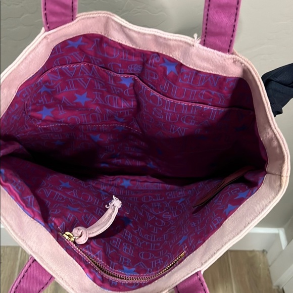 Rare Vintage Juicy Couture Pink Tote Bag Blue Bow Purse Bookbag Crown Y2K Travel - Picture 7 of 13